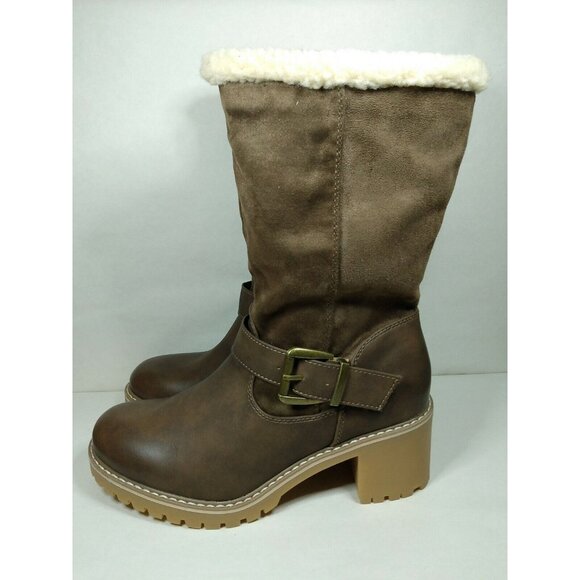 Katliu Womens Sz 36 US 5.5 Brown Side Zip Mid Calf Faux Wool Lined Heeled Boots - Picture 3 of 8